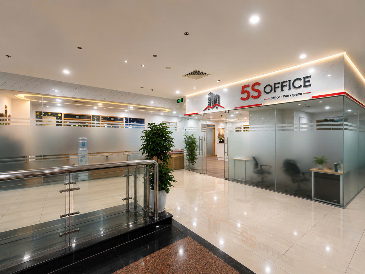 Khu vực sảnh lễ tân 5SOffice tại Golden Palace Yên Hòa